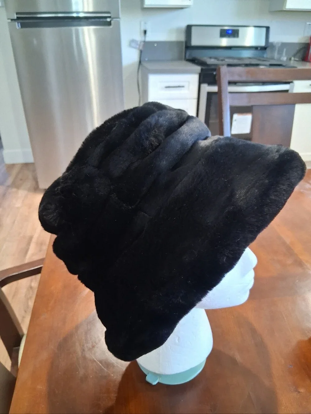 Plush Black Faux Fur Bucket Hat